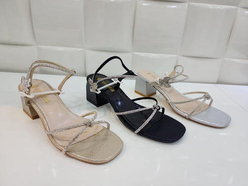 Rhinestone Embedded Slid On Block Sandal